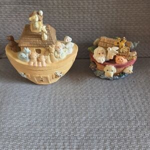 Ceramic Noah's Ark Figurine Pair - Yellow & Multi